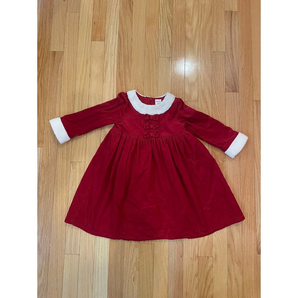 Santa Dress, Girls size 4T red courdoroy with bows‎ and boucle, lined